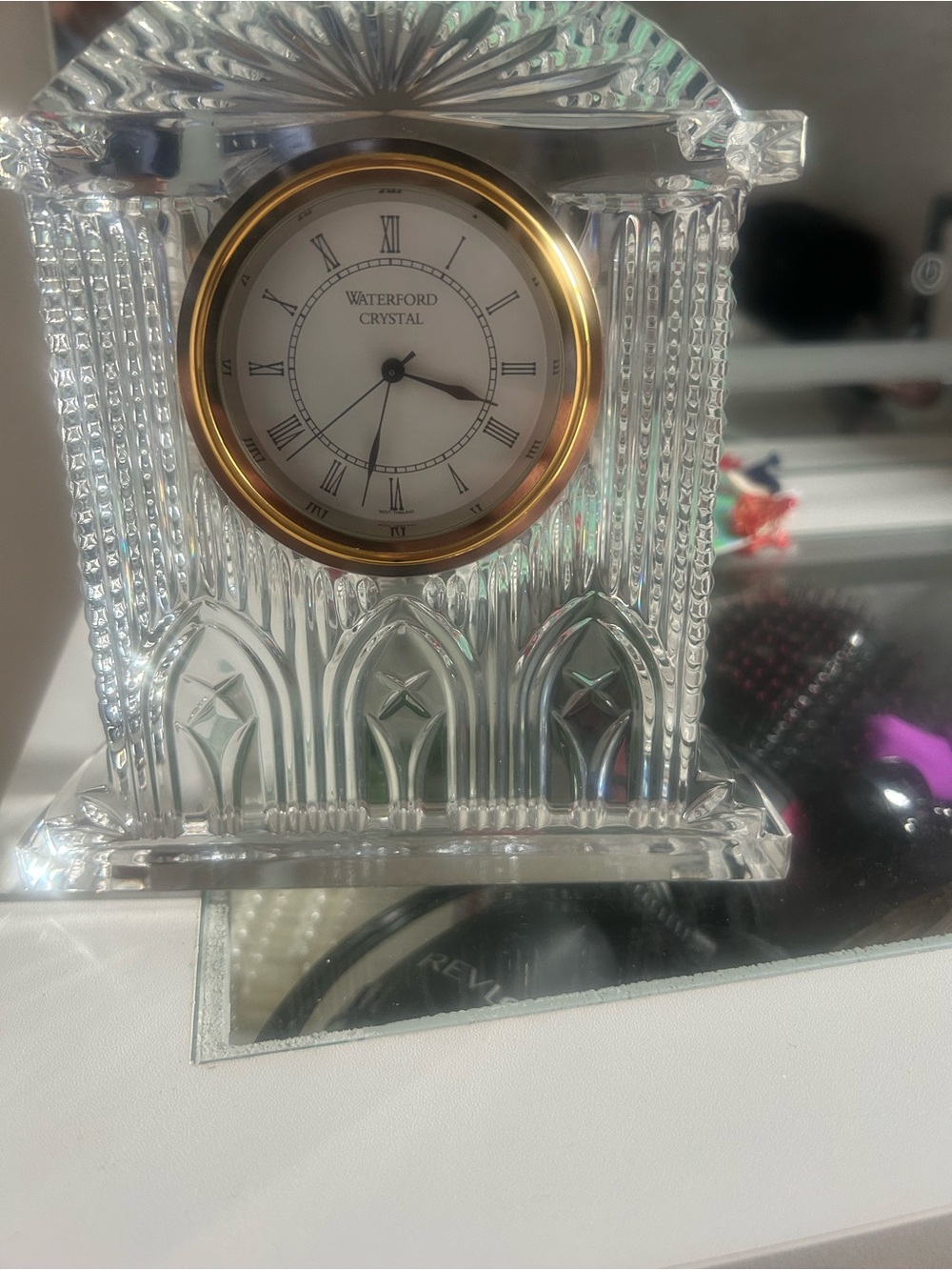 Waterford Crystal Clear Mantel Clock with Gold-Tone Bezel